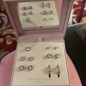 DIAMONIQUE Diamond and Sterling Silver Earrings & Necklace Set